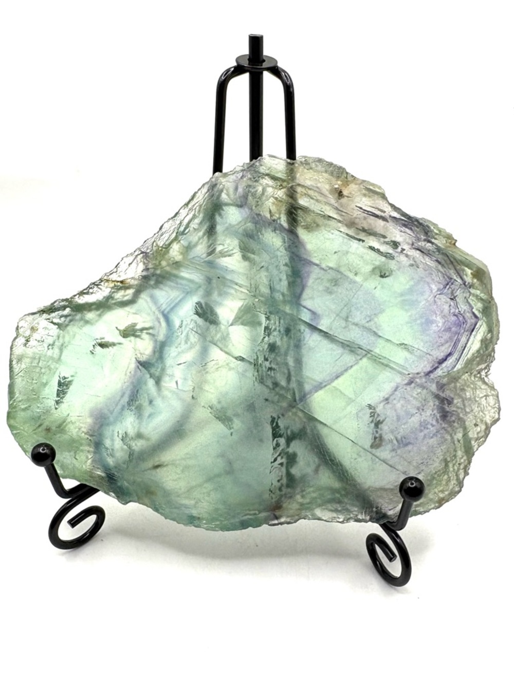 Rainbow Fluorite Crystal Slab- includes metal display stand